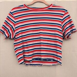 Dickies striped lettuce hem cropped top L